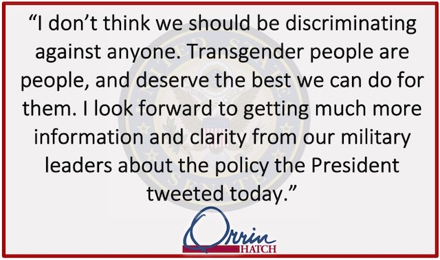 Senator Hatch's full comments on the issue of transgender Americans in the military. #utpol