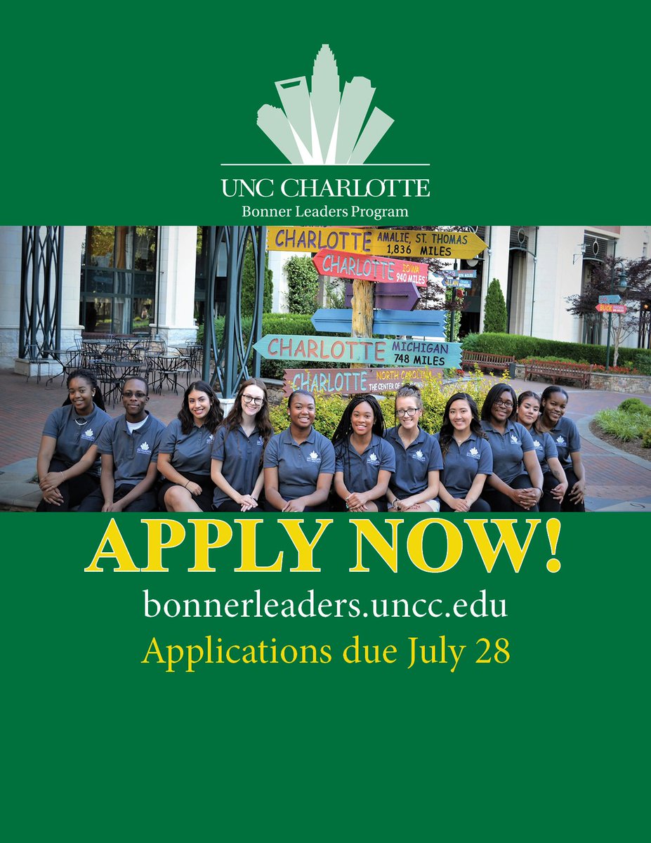 NinerBonners's tweet photo. Hey #UNCC21, APPLY NOW to be a Bonner Leader! Priority deadline is JULY 28TH. Apply now at https://t.co/2UiGbNeiKQ https://t.co/HT6Lla0bSG