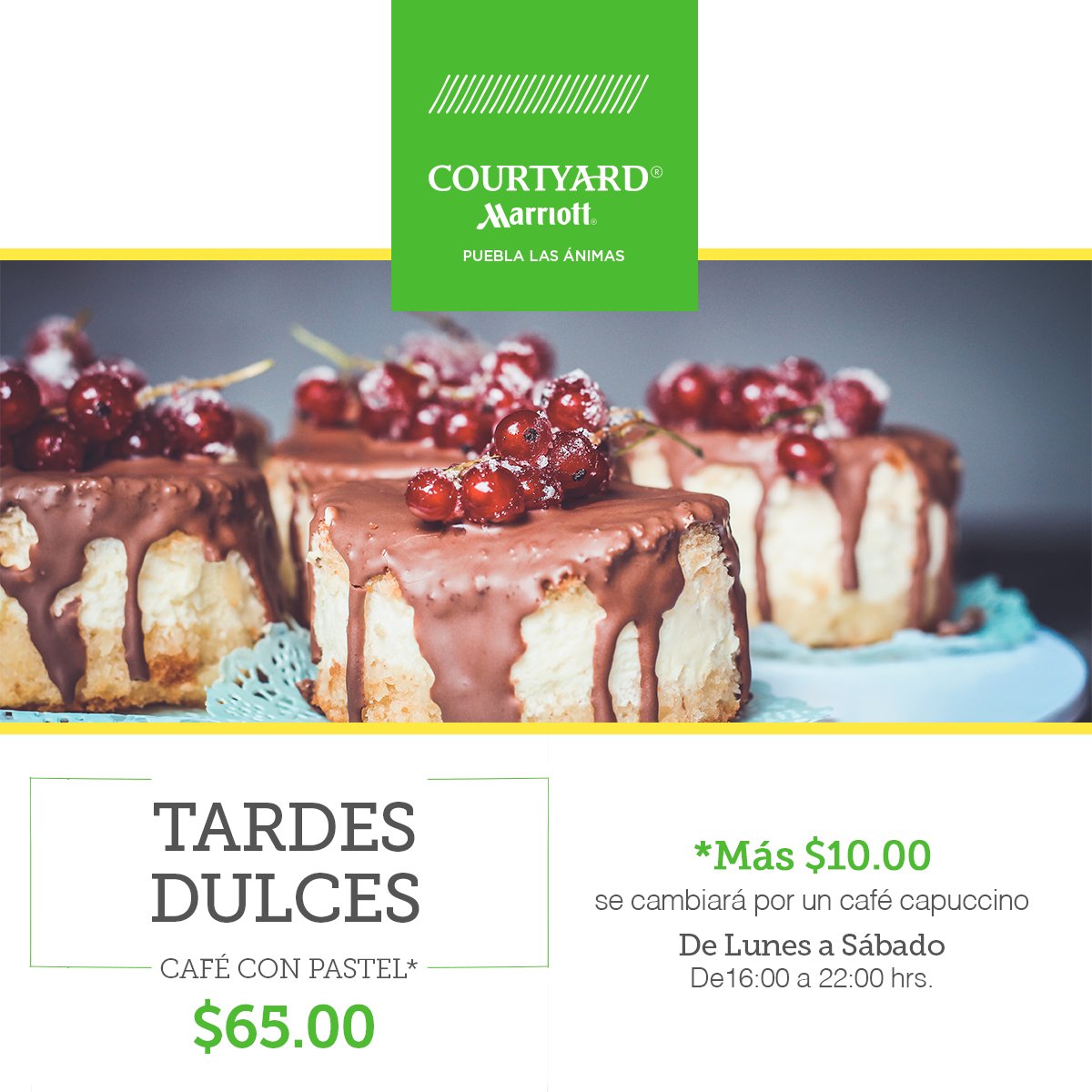 CourtyardPuebla's tweet photo. Disfrutar de tu tarde nunca fue tan dulce. 
#Courtyard #Puebla #LasÁnimas https://t.co/rzaLeoDB1X