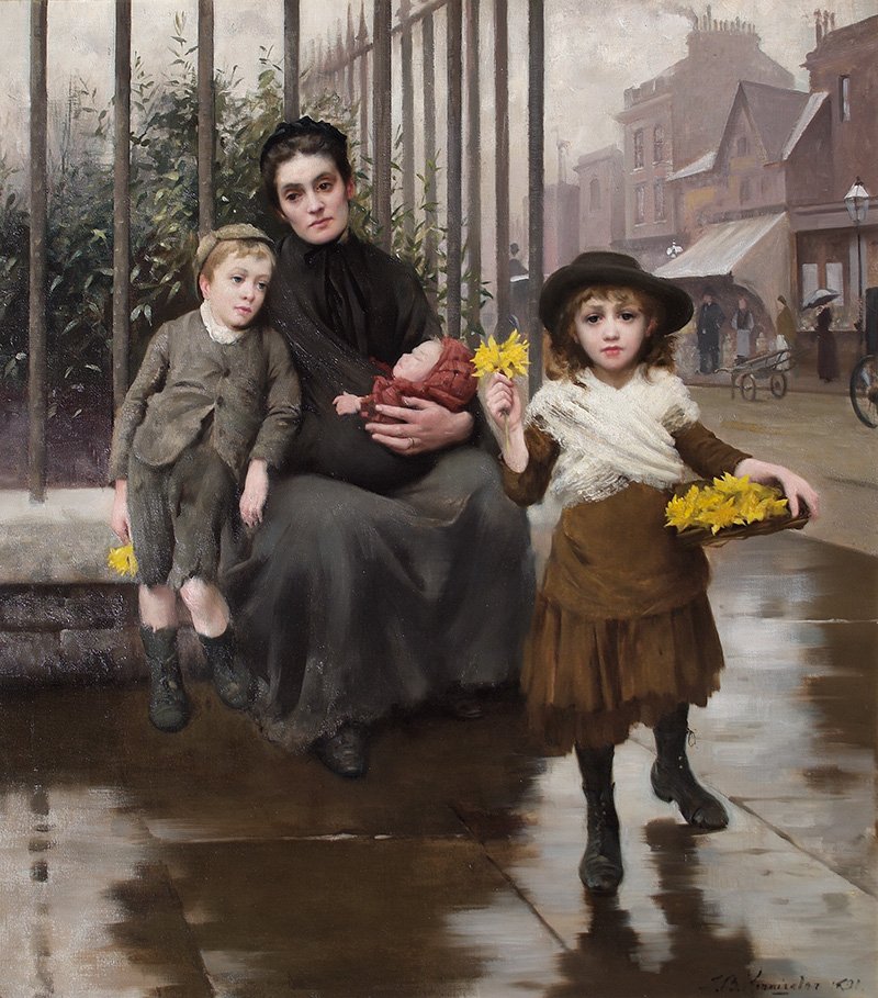 FoundlingMuseum's tweet photo. #FoundlingFact The Pinch of Poverty by Thomas Kennington (1891) was given to the Foundling Hospital. It is part of a series on London's poor https://t.co/5eSwZEQDNQ