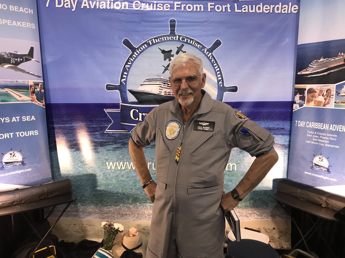 cruiseflight's tweet photo. Stop by #Hangar A to meet #dickrutan - record-breaking #aviator who piloted the Voyager aircraft around the world non-stop !#osh2017 #avgeek https://t.co/H3KUis4B5K