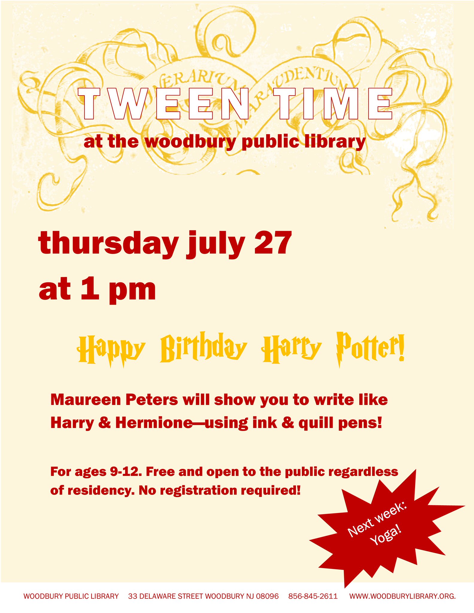 TWEEN TIME | Happy Birthday Harry Potter! July 27 at 1 PM 