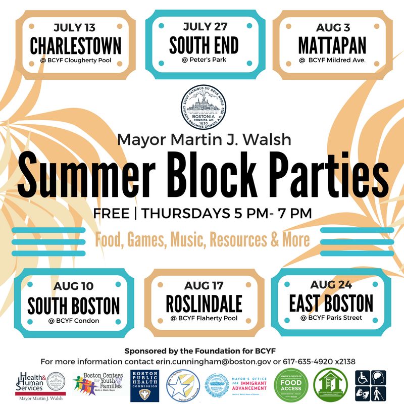 D4CommunityServ's tweet photo. Join us tomorrow for the #Summer #BlockParty at Peter's Park! @CityOfBoston @BCYFcenters @marty_walsh #D4CommunityService #Boston ๐๏ธ๐ป๐โพ๏ธ https://t.co/tdwozpSD7v