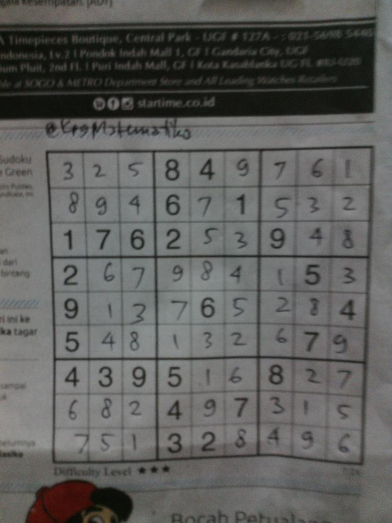 KpgMatematika's tweet photo. @KompasKlasika #TantanganSudoku hari Rabu, 26 Juli 2017 #Klasika3 https://t.co/MkD55DiwKW