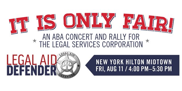 ABAesq's tweet photo. Care about legal aid? Don't miss our concert and rally for @LSCtweets at #ABAAnnual: https://t.co/NCFl021LSo #legalaiddefender https://t.co/SkjCB8XDTj