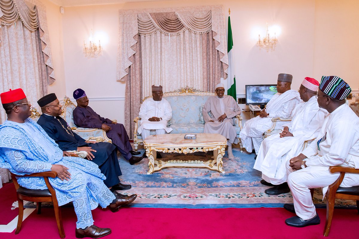BashirAhmaad's tweet image. President @MBuhari receives a delegation of Nigerian Governor's Forum led by its chairman, Gov. Abdulaziz Yari today in Abuja House, London.