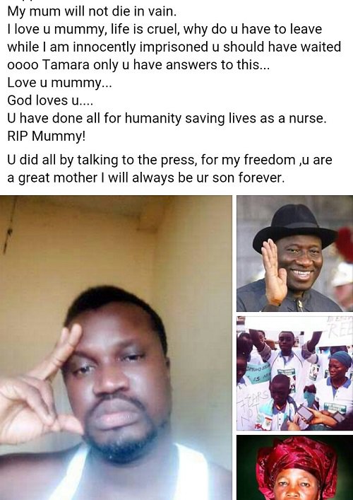 A concerned youth from the Niger Delta Bayelsa State accused ex-President, Ebele Goodluck Jonathan for being the cause of the death of his mother.
