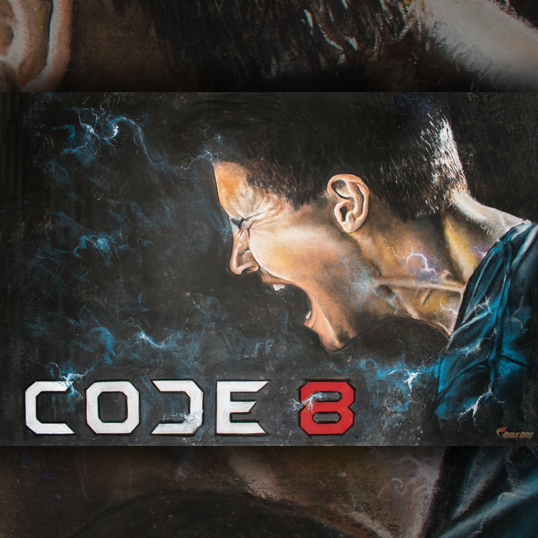 TheChalkGirl's tweet photo. Imagine getting this signed by @RobbieAmell! Prints are now available at our stores! #Code8Movie https://t.co/8H8ToLoa99