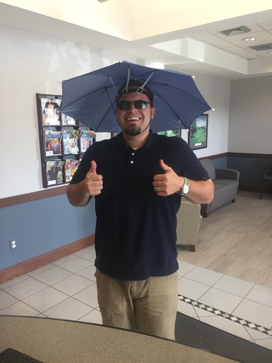RyanJHolley's tweet photo. Who has two thumbs and won the prize for hitting into the water?  This guy!  Loving my new hat! Thanks to #FirstFederal for the fun morning! https://t.co/5fR5QoJC3V