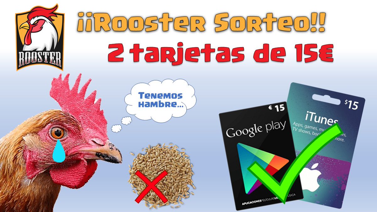 Rooster_eSports's tweet photo. 🐔ROOSTER SORTEO🐔

🎁2 TARJETAS DE 15€

▶️Seguir @eSportsRooster
▶️Seguir @xNavalha
▶️RT

⏰Hasta el 15 de Agosto!

Los 🐓no comen BUT WE ❤️ YOU https://t.co/hLMxDFEnAl