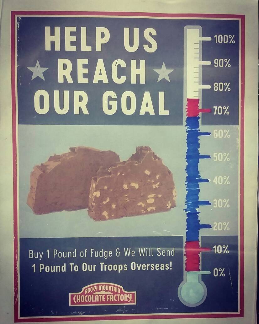 RMCFDenver's tweet photo. Help us Reach Our Goal!!! We are at 75% but we need to make 50 more pounds! #LetsDoThis #fudgefortroops #operationgratitude https://t.co/MOcbEGHp80
