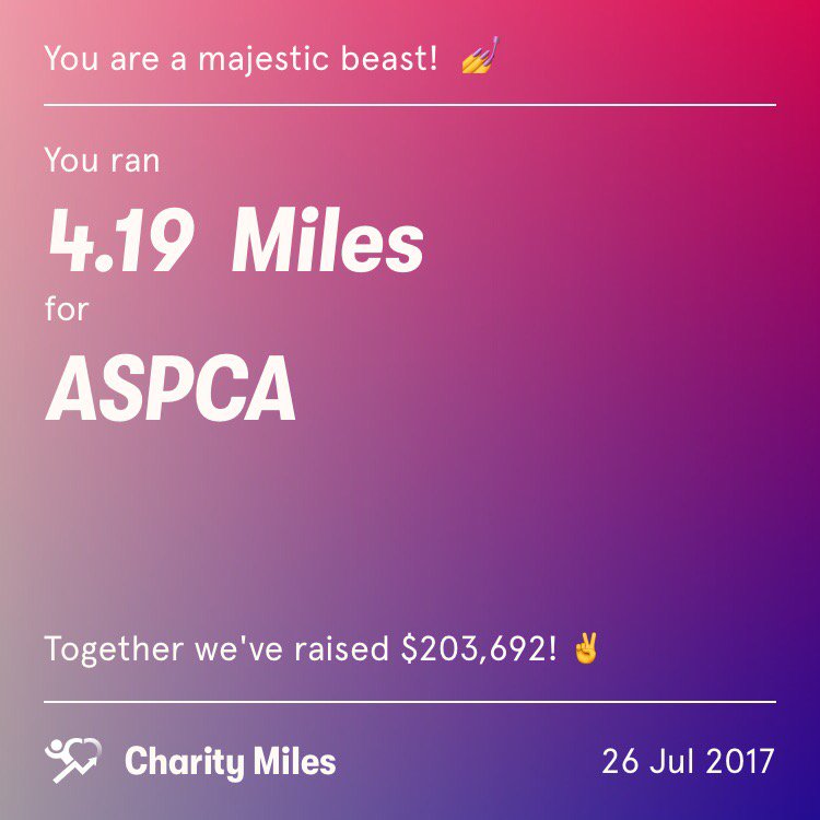 TIUMelB's tweet photo. 4.2 @CharityMiles for @TeamASPCA. Thanks to @AllWhitesEggs for sponsoring me! #Fitlanthropy https://t.co/Fmv48DWL7t