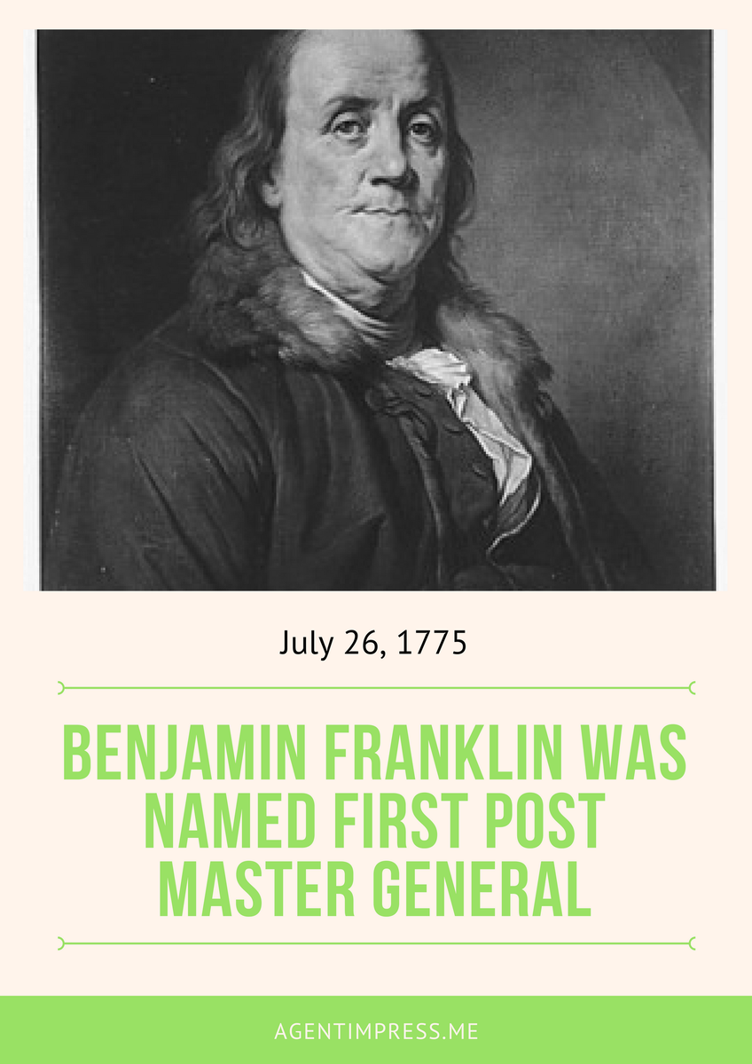 agentimpressme's tweet photo. On July 26, 1775 the U.S. Postal Service started and Benjamin Franklin was the first Post Master General. #thisdayinhistory #realestate https://t.co/Qb06zcHcQW