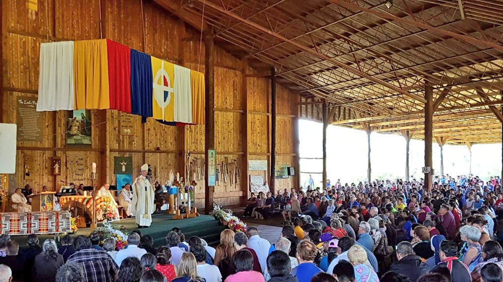 archedmonton's tweet photo. The mass with @archbsmith as the #LacSteAnnePilgrimage honours today's feast day of St Anne and St Joachim, Mary's parents. #Catholic #yeg https://t.co/vAEIj53nsw