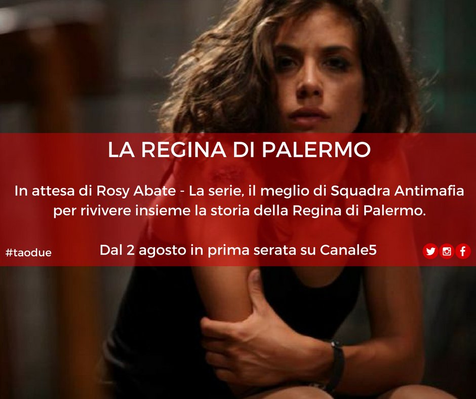 taoduefilm's tweet photo. In attesa di @RosyAbateTv vi regaliamo La Regina di Palermo. Cinque episodi per rivivere le emozionanti vicende di Rosy. #taodue #rosyabate https://t.co/MJvUdCw5jV
