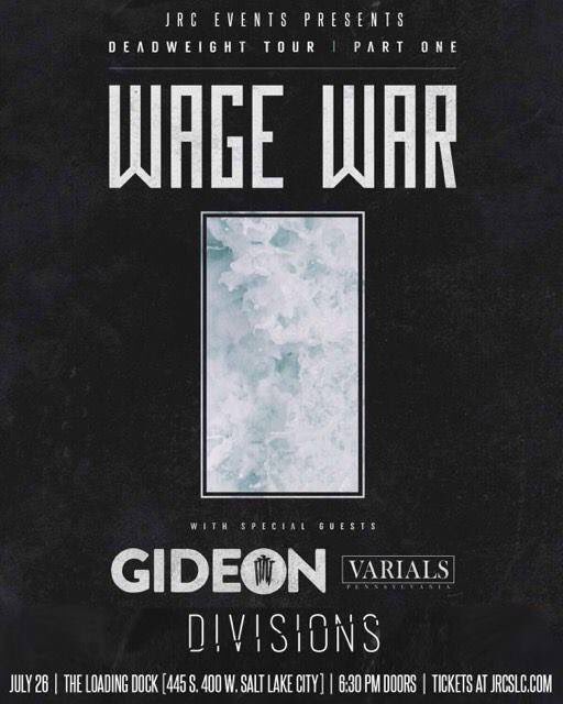 SLC! See you all tonight 🤘🏼😎🖤
<a href="/divisionsUT/">DIVISIONS</a> 
<a href="/WageWar/">Wage War</a> 
<a href="/GideonAL/">GIDEON</a> 
<a href="/VarialsPA/">VARIALS</a> 

#divisions #wagewar #gideon #varials #slc #summerjams