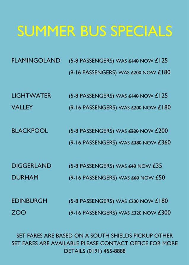 RichmondTaxis's tweet photo. #Halftem #DaysOut from #SouthShields #SouthTyneside Redline #Summer #Sale #Bus #Special Book now on 0191 4553131 https://t.co/onDWb3yvFG