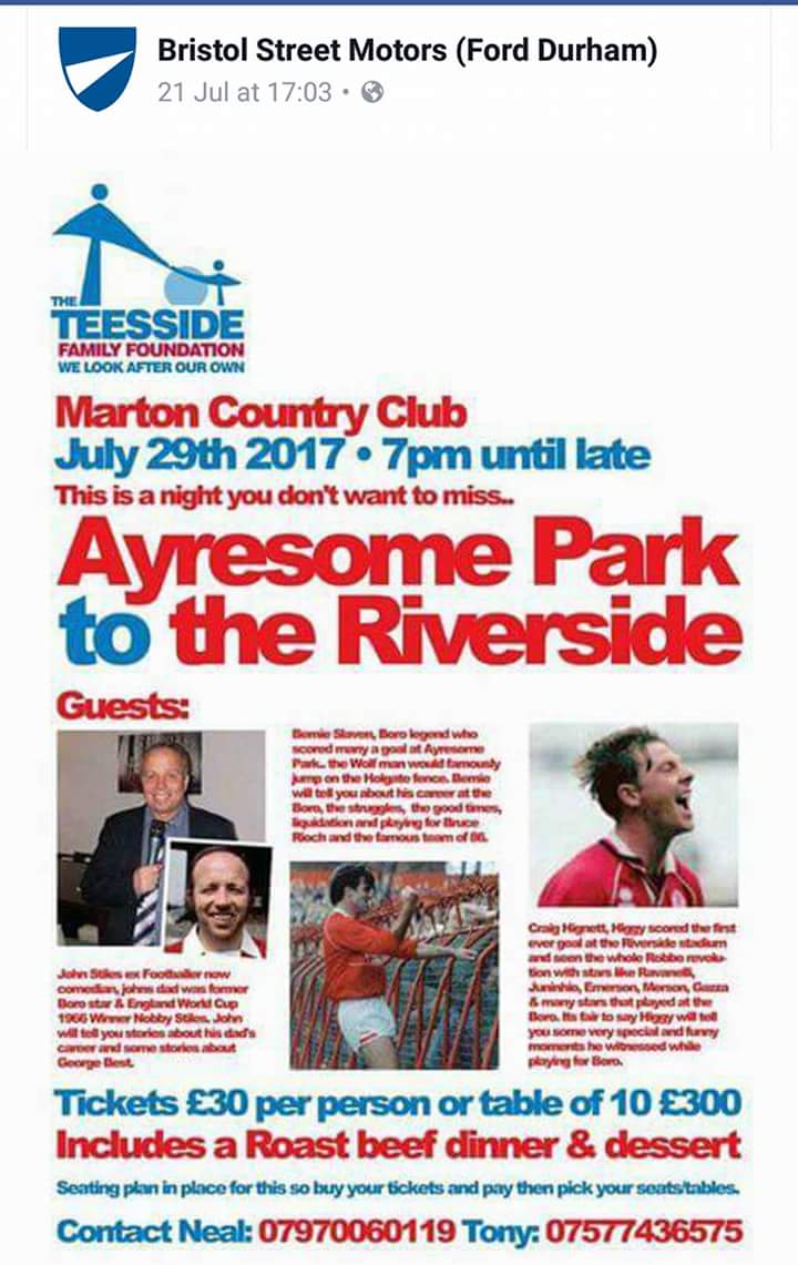 Armanimick's tweet photo. @stephbreakfast Charity night for Teessiders will lose money. Pls RT  to "encourage"  northerners to get behind it..#Boro #Teesside TY https://t.co/qVejyFTMyu