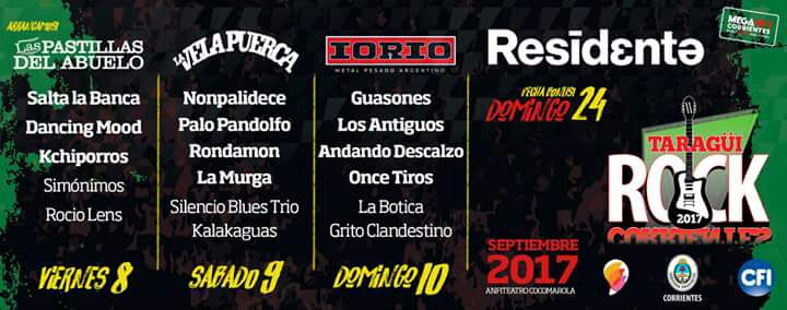rsudamericana's tweet photo. #TaraguiROCK 🎸🥁| Conocé la #Grilla de bandas que podrás disfrutar en la #Edicion2017 de uno de los eventos más convocantes de #Corrientes😄👇 https://t.co/fNTYFIulHQ