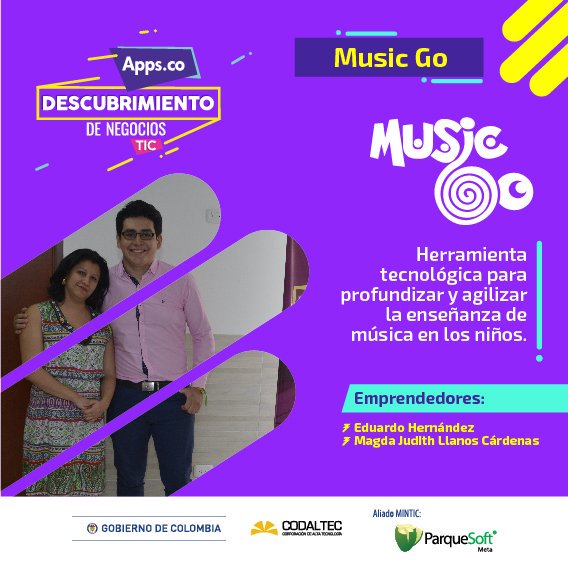 ParquesoftMet's tweet photo. Este es #MusicGo emprendimiento que hizo parte de la etapa de validación de la iniciativa #AppsCo #DescubrimientoDeNegociosTIC https://t.co/nvSnTSUUAm