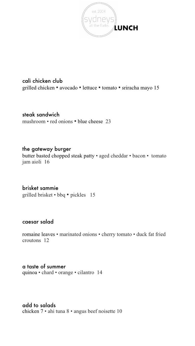 SydneysAtForks's tweet photo. New #lunch menu today! And our $39--3 course #summer menu in full swing! Reserve your spot on our patio. 2049426075 #winnipeg #wpgeats #food https://t.co/yVGqAVp5xX