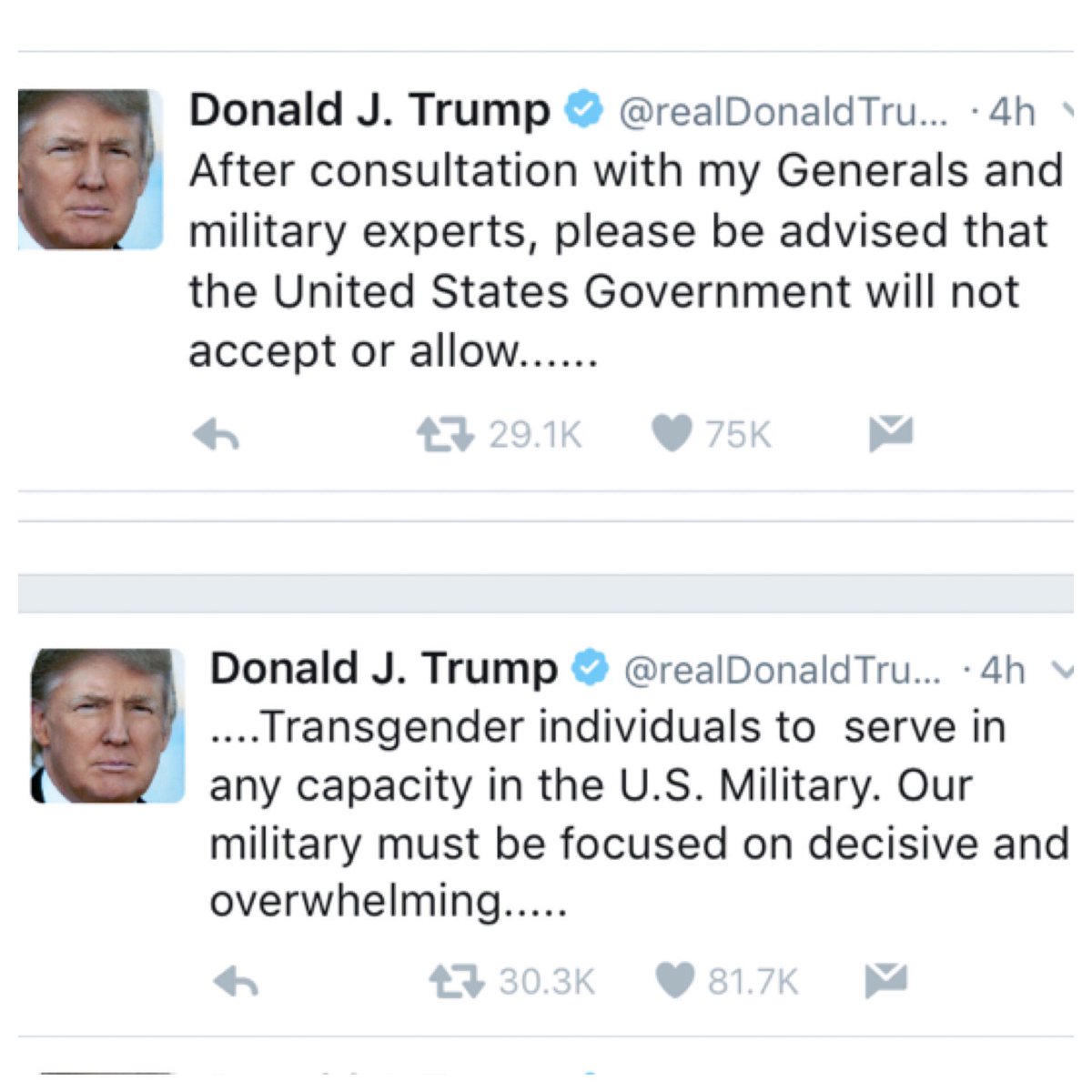 This is disgraceful. EVERYONE willing to fight to protect our country is braver than the cowards discriminating against the trans community.