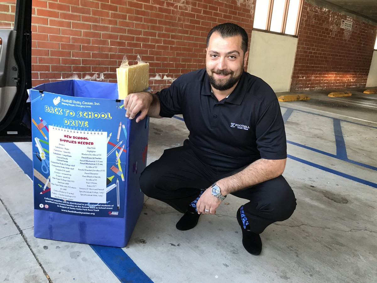 FoothillCU's tweet photo. Foothill helped fill 2 boxes of school supply donations for #FoothillUnityCenter. Our kids will once again be blessed. #MoreThanJustBanking https://t.co/t9mFwbTenb