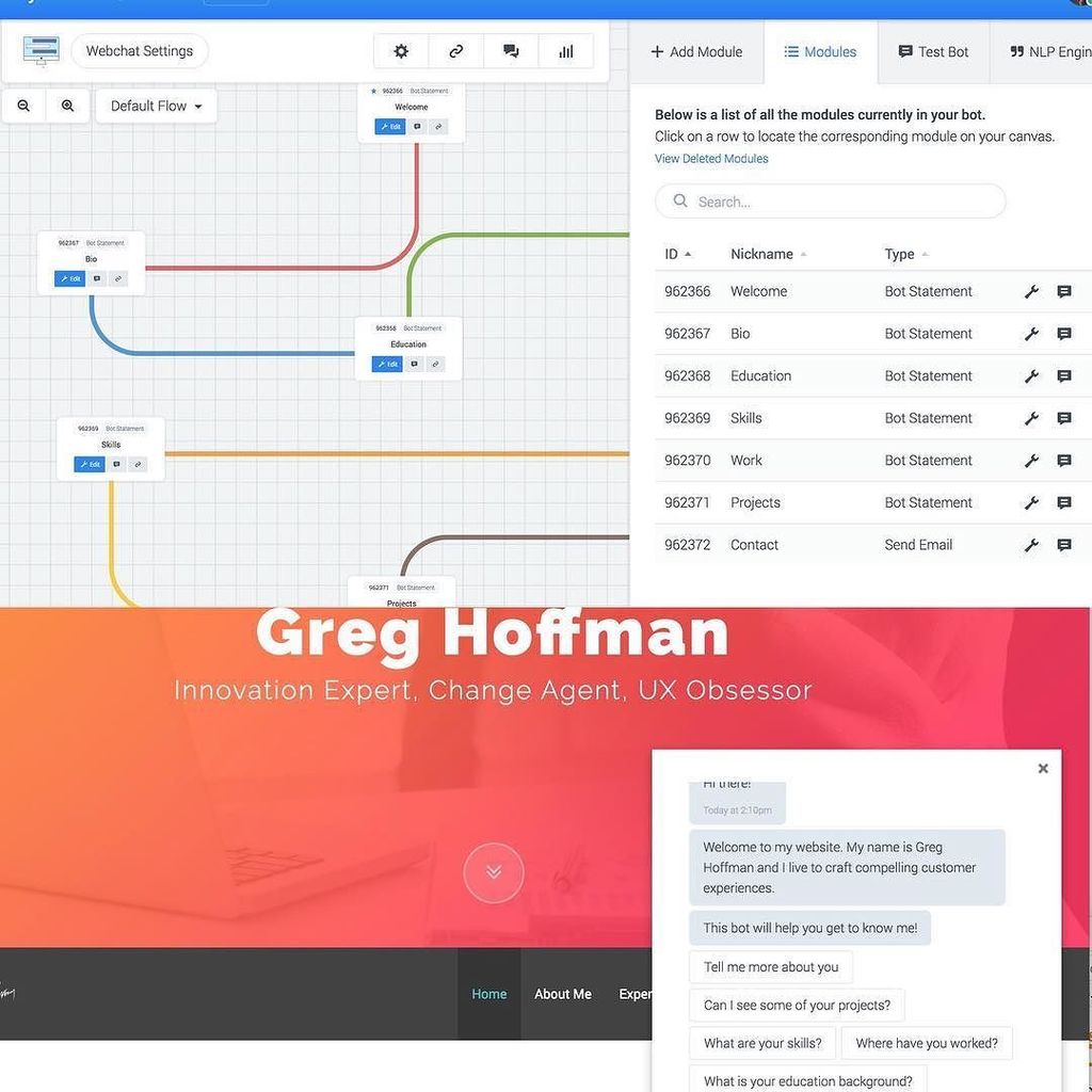 HoffKilter's tweet image. #GregBot 1.0 up on my site! Visit gregoryahoffman.com to check it out. #chatbot #motionai #ai ift.tt/2w0JjsE