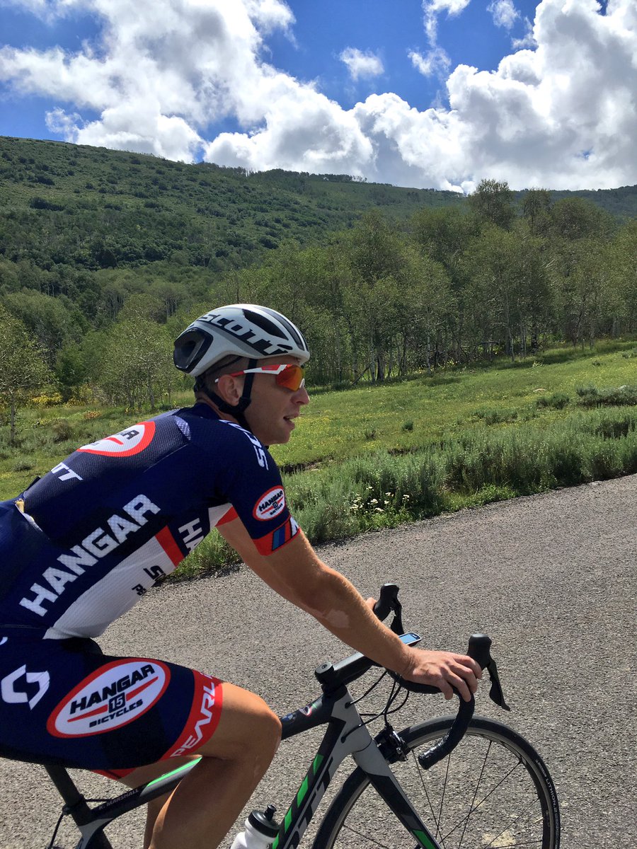 The new Hangar 15 kit is out and about as the guys prepare for <a href="/TourofUtah/">The Tour of Utah</a>! Here's <a href="/iamkaler/">Kaler Marshall</a> climbing above Heber Valley today! #utahsteam