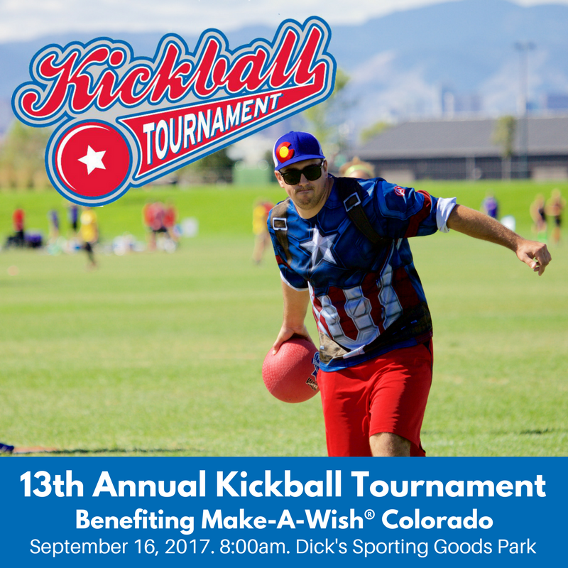 WishColorado's tweet photo. Join us for the 13th Annual Kickball Tournament for some healthy competition &amp; to help grant wishes! Register - https://t.co/dsDW9UzVLJ! https://t.co/p3SLpnqHSa