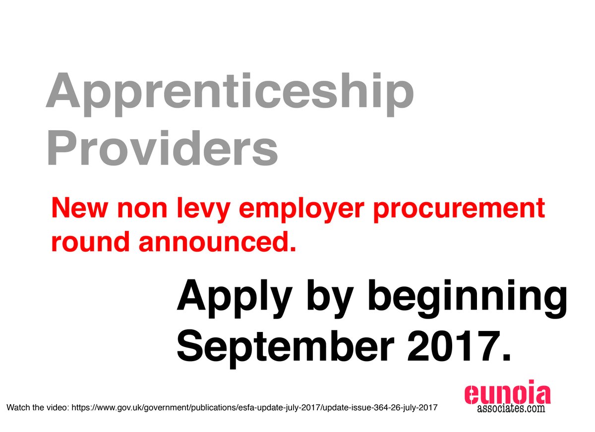 ESFA introduce new apprenticeship procurement round in video. Closing date beginning September. gov.uk/government/pub…