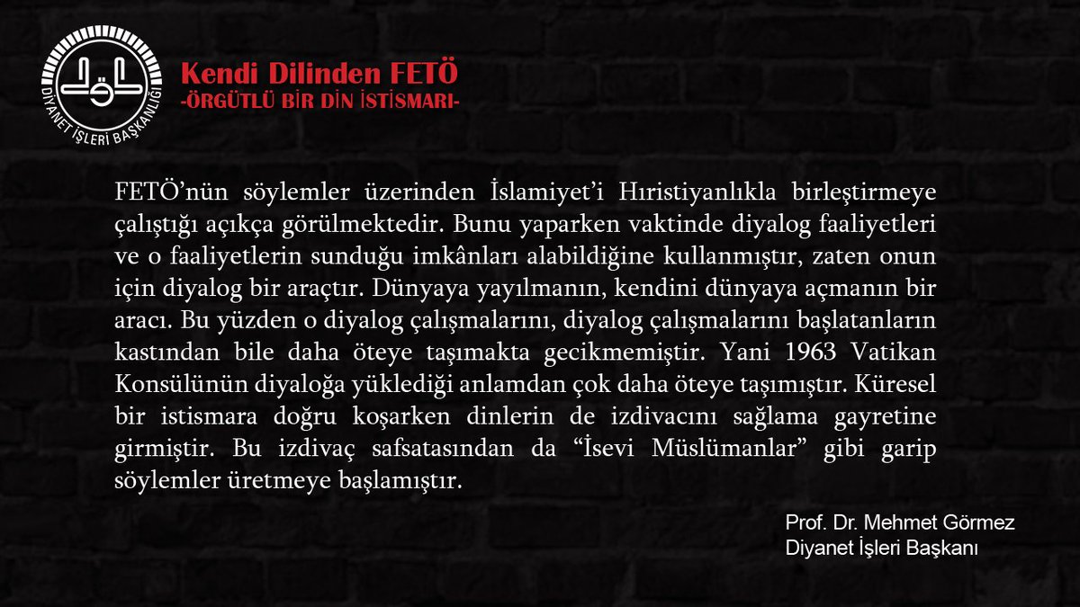 FETÖ, söylemler üzerinden İslamiyet’i Hıristiyanlıkla birleştirmeye çalışıyor.