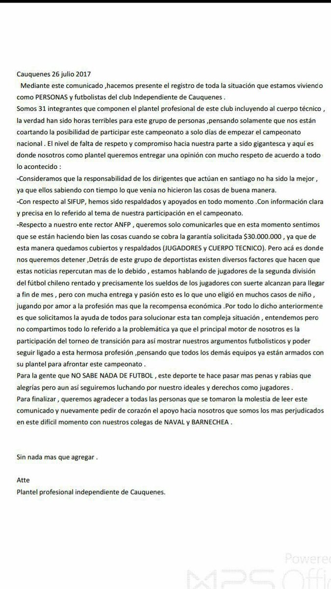 CDICauquenes's tweet photo. Comunicado oficial por parte del plantel profesional de Independiente de Cauquenes. Rogamos difundir. #ElRojoNoSeVa https://t.co/gEJYnfG5jQ
