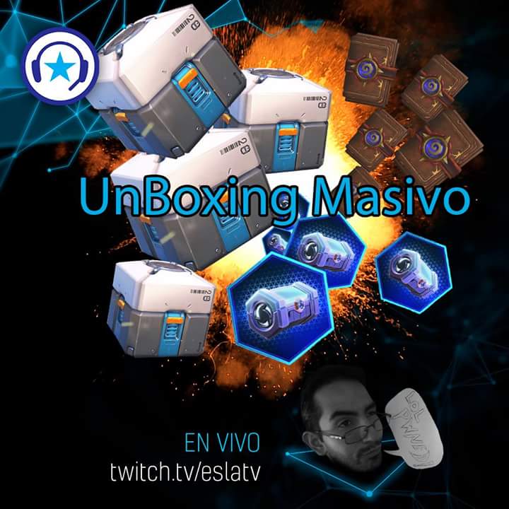 Acompañenos 137 cajas en Overwatch, 91 paquetes en Hearthstone y 77 cofres en Heroes of the Storm.  
twitch.tv/eslatv
#PasionEsports