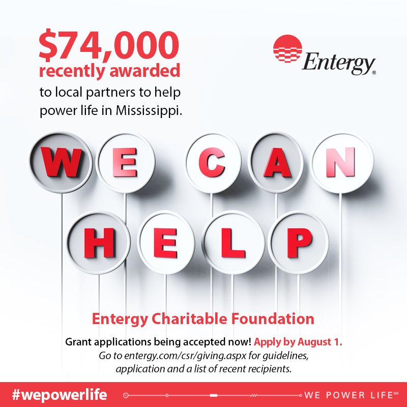 Congrats to the 11 MS non-profits awarded Entergy Charitable Foundation grants. Could yours be next? Apply by Aug 1! #Entergy4Good