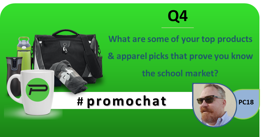 JayBusselle's tweet photo. Q4: What are some of your top product and apparel choices that prove you know the school market / education industry?
#promochat 😎🍎 https://t.co/Ld2Y4qYstq