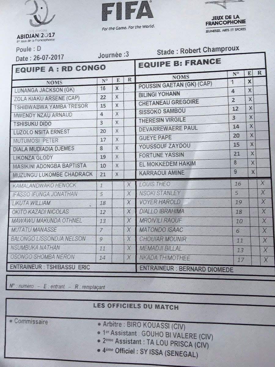 Cofoot_ASBL's tweet photo. Jeux de la francophonie: composition de nos Leopards face à la France. https://t.co/9i9xMSfzJD