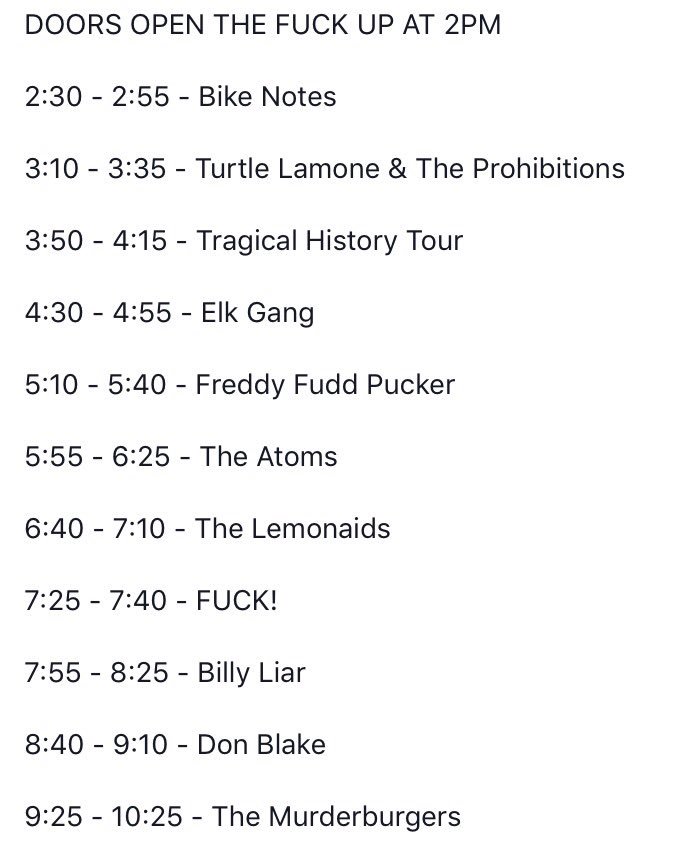 Yasss!! The <a href="/murderburgersUK/">The Murderburgers</a> 10 year anniversary party party is this Saturday! Look at that beastin' line up! We're on at 4.30pm. Be there!!