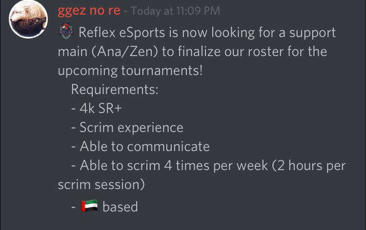 TeamReflexAE's tweet photo. Reflex eSports is currently recruiting! You're also welcome to tryout for the dps spots if you think you have what it takes. https://t.co/jHmqhrvoUY