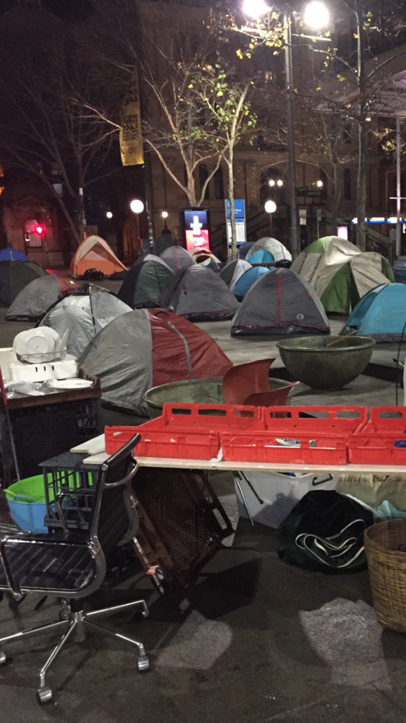 Paul_Sheehan_'s tweet photo. The homeless encampment outside Parliament House, Sydney. https://t.co/gspbIzQcHz