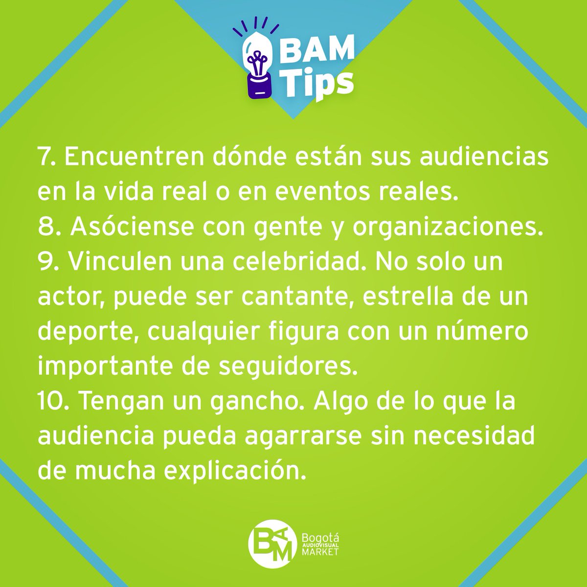 BAM_Bogota's tweet photo. ¡Pon en práctica estos #BAMTips y compártelos con tus colegas en #ModoBAM! https://t.co/d3PTMOWRS7 https://t.co/hQBjwUVNIB