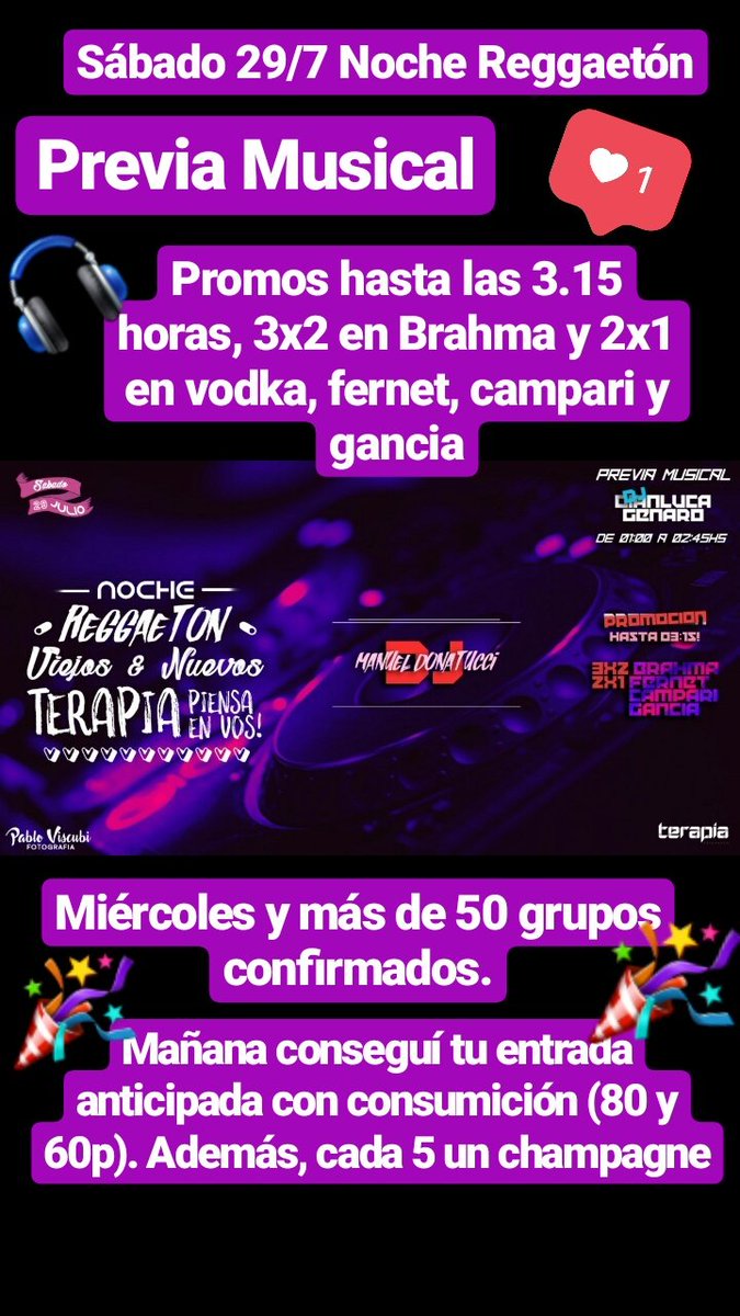 CLUBTERAPIAOK's tweet photo. Hace Rt y gana!Hay 10 free,2 vodkas y 4 champagnes!
#AhoraSITUEntradaVale
#SiemprePensandoEnVos
#NocheReggaeton
#DJManolo
#DJGianluca https://t.co/d6kH5fhcRI