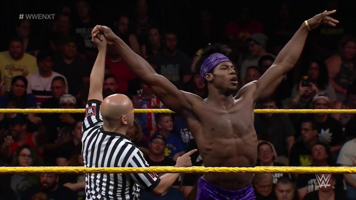 WWENXT's tweet photo. A MASSIVE #FlyingElbowDrop leads to another impressive victory for @VelveteenWWE! #WWENXT @cezarbononi_wwe https://t.co/msRxwck5Dk