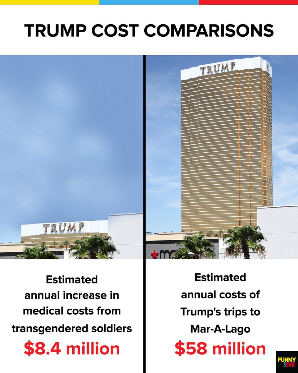 funnyordie's tweet photo. Putting the hypocrisy of the military ban on transgender people in terms Trump will understand. https://t.co/DPvhebMF72