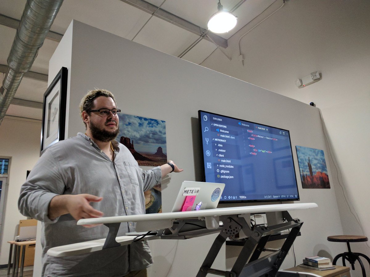 swellhorn's tweet photo. @magbicaleman on building @reactjs applications with @meteorjs for @GnvJS! https://t.co/QjJUwlLSXy