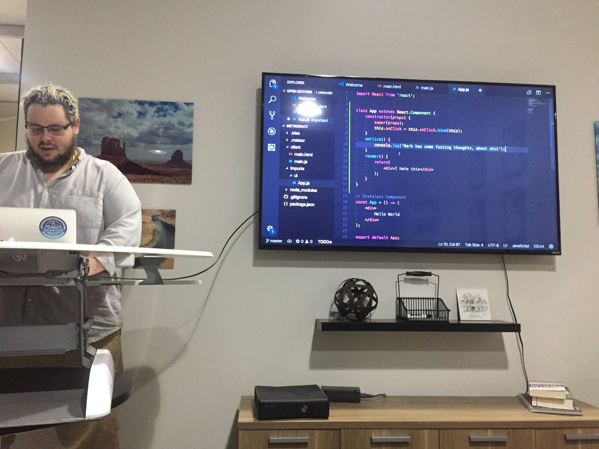 mikeherchel's tweet photo. Angry #reactjs &amp; #meteorjs with @magbicaleman at @GnvJS

#MakesMakSad https://t.co/Af56vAkh8b