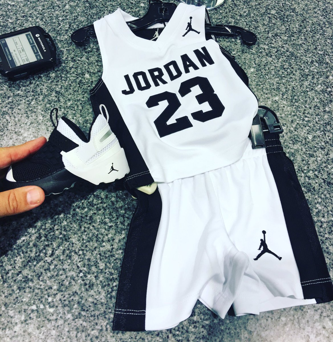 frankgarcia65's tweet photo. This is what happens when dad goes to the mall without mom @kristind_jones #jordanbrand #babyswag https://t.co/KIPXMPXyWk