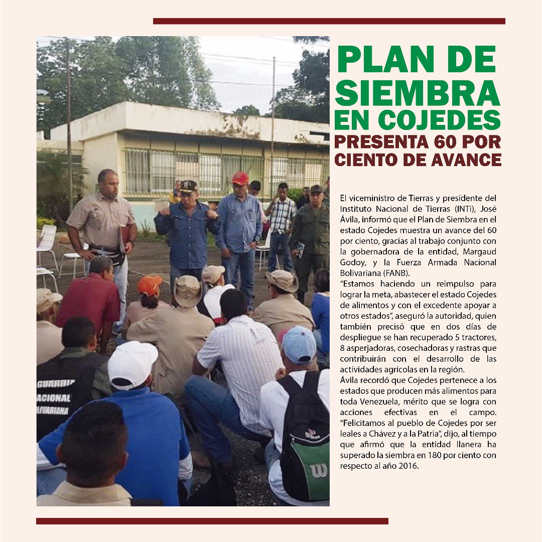 INTi_Venezuela's tweet photo. #SembrandoNoticias | Vea el avance del plan de siembra en el estado Cojedes #Edicion11 https://t.co/ndjYgCE2a6 #ConstituyenteLlueveOTruene https://t.co/XB40v4BXoq