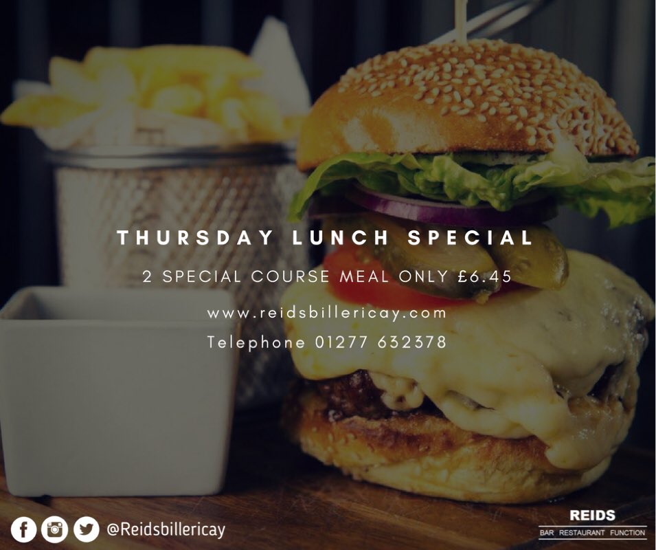 REIDSbillericay's tweet photo. Thursday Lunch Special
Every Thursday Lunchtime we offer 2 special course meal for ONLY £6.45
#reidsbar #reids #billericay #essex #special https://t.co/lobf3S5kYB