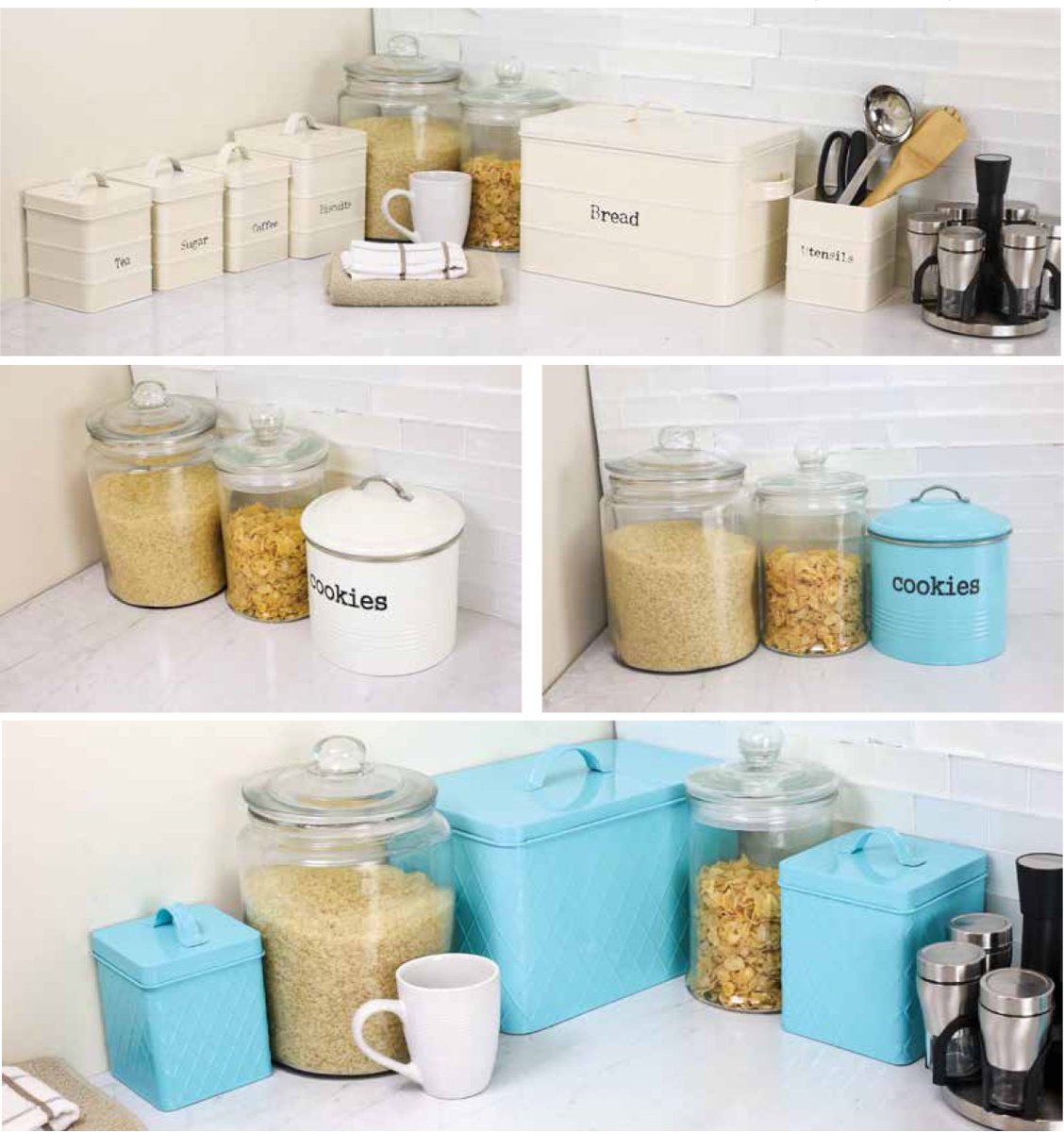 HDStradingcorp's tweet photo. Vintage style with a modern day twist! Each canister has a rolled rim and lid. Keep dry food fresh. Available in Classic Cream or Turquoise. https://t.co/HKm3UEMA5q